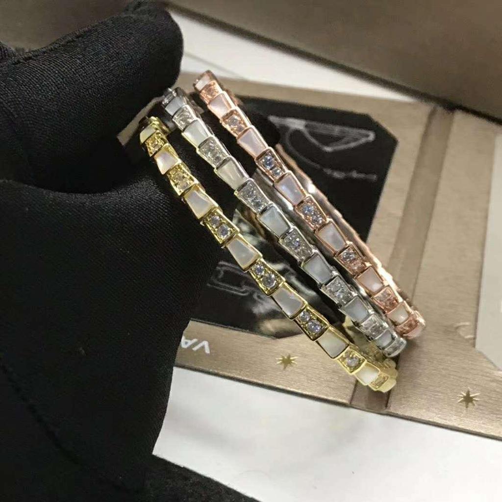 Браслет-змейка из стерлингового серебра с бриллиантами по всей длине, натуральным перламутром и агатом, цвета павлиньего пера для пар - Унисекс, европейский и американский стиль