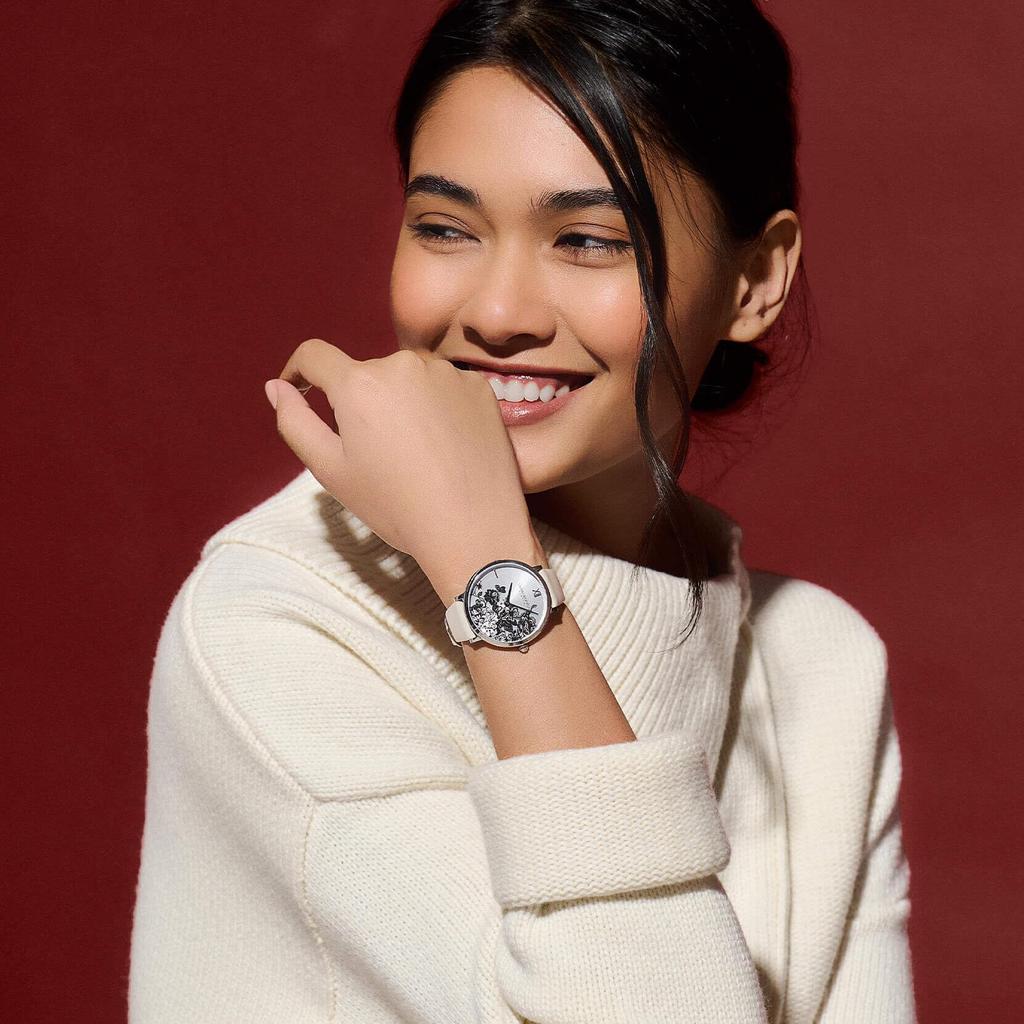 Авторизованный дилер Olivia Burton Watch Ladies ob24000113 Signature 35 мм Floral Bloom Ультратонкий серебристый античный жемчужный кожаный ремешок [OLIVIA BURTON] &