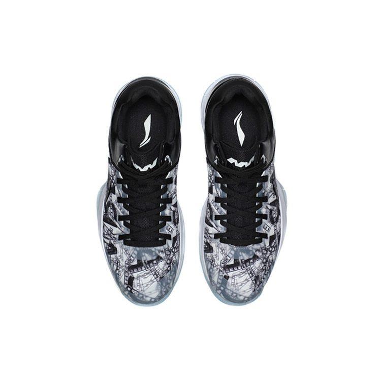 Li Ning Night Stalker Амортизация Баланс Низкие Баскетбольные Кроссовки Мужские Черно-Белые Граффити ABAN071-1