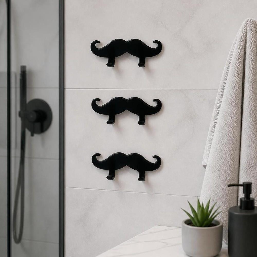 3pcs Self-adhesive Wall Mount Hook 3D Printed Wall Hanger Holder Beard Shape Hook Bedroom