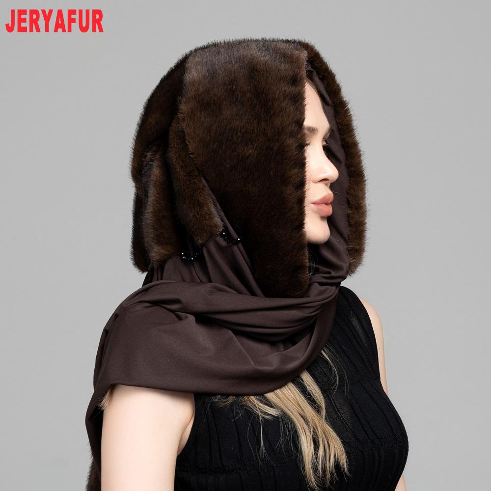 JERYAFUR Женский шарф-капюшон из искусственного меха, 2-в-1, теплая плюшевая комбинация шапки и шарфа для холодной зимы, повседневная уличная одежда