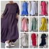 Women's Solid Color Round Neck Gathered Long Sleeve Drawstring Back Lace Up Plus Size Casual Long Dress