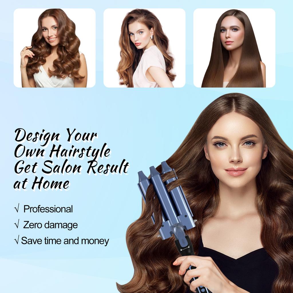 Pretfy 3-IN-1 Hair Curler Set Hair Curling Iron Wand Hair Waver Temperature Adjustable LCD Temp