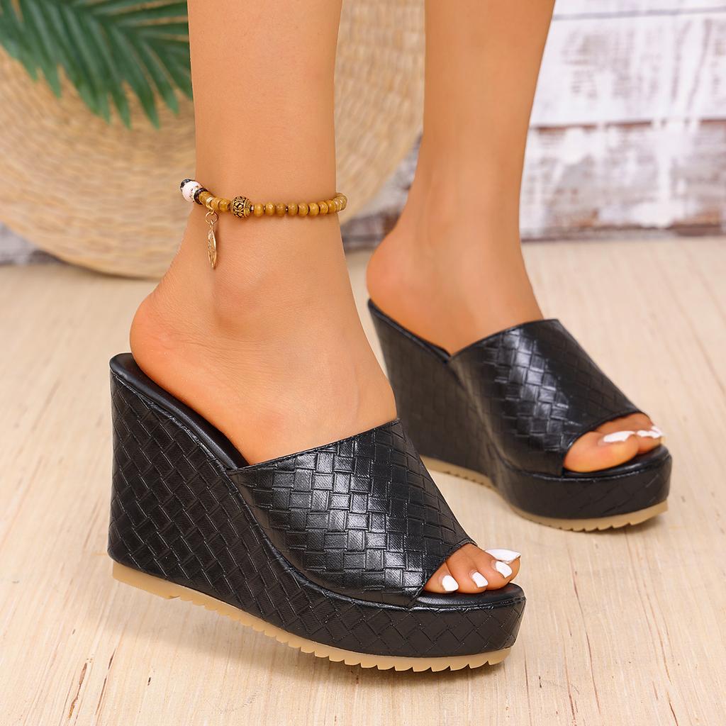 Модные летние женские шлепанцы на танкетке, платформа, высокий каблук, модная открытая носочная часть, женская повседневная обувь, удобная, акция, тренды, шлепанцы