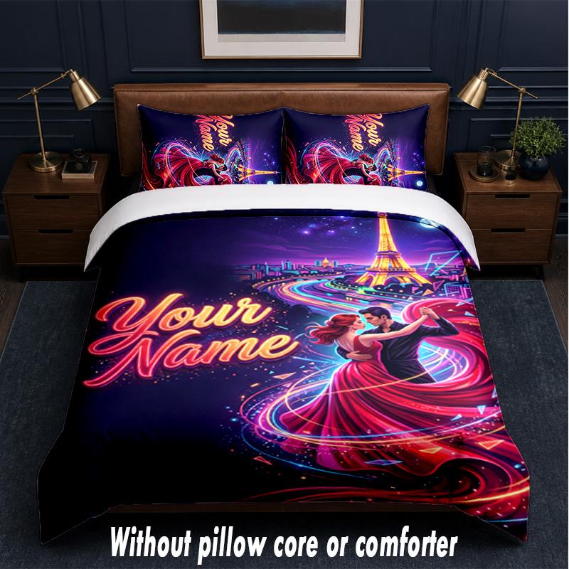 Valentine Love Theme Custom Text Or Name 3Pcs Bedding Set,1 Flat Sheet & 2 Pillowcases Personalized Home Bedding