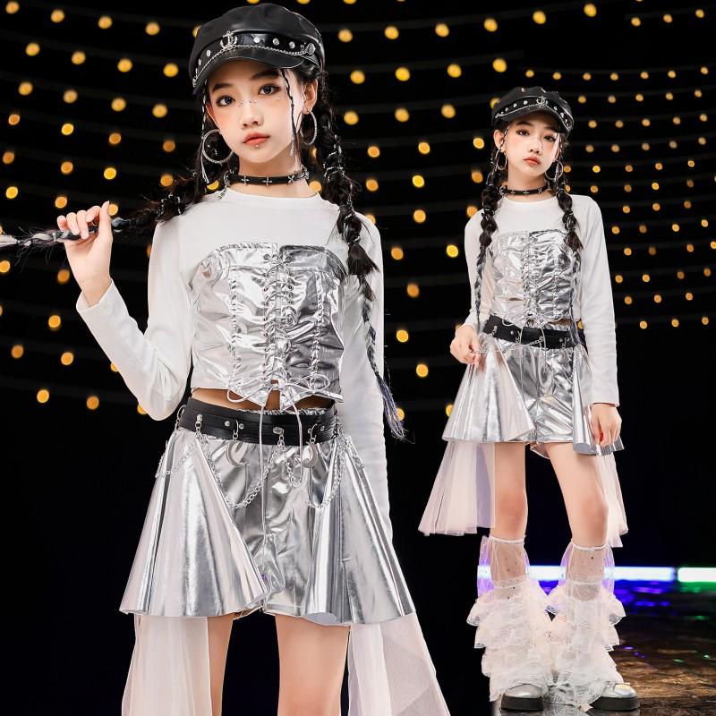 Girls Jazz Dance Costume Kids Hip Hop Performance Skirt Set Stage Dancewear