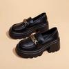 Black Platform Loafers Women's 2025 Autumn New Internet Celebrity Niche Small Leather Shoes British Style One Pedal Leather Shoes