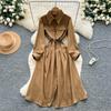 French Light Maturity Minimalist Retro Lapel Long Sleeve Single Button Waist Cinching Dress Women Autumn Slim Fit Elegant Maxi Dresses