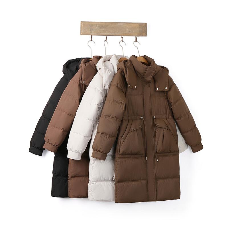 Пальто из хлопка с перьями, женская длинная зимняя утолщенная свободная куртка выше колена с капюшоном