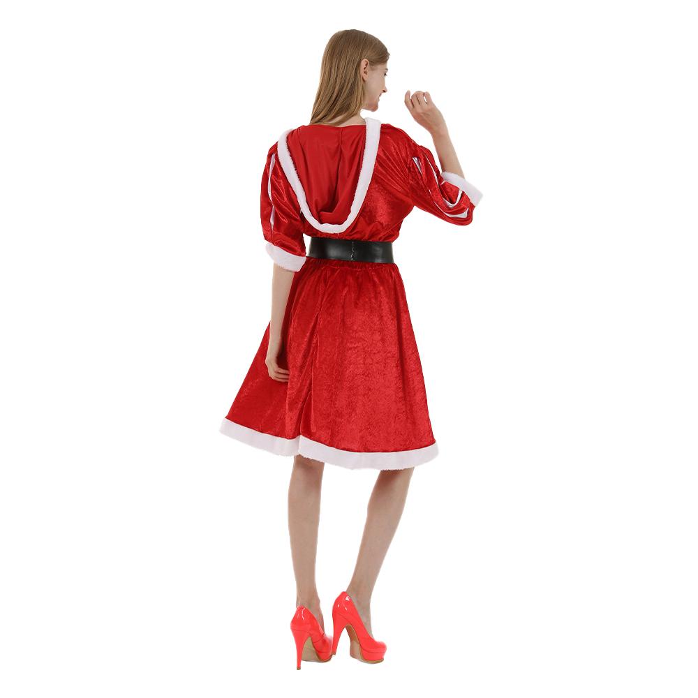 Рождественский женский костюм из 2 предметов миссис Клаус Санта-Клауса для рождественской вечеринки, платье с капюшоном