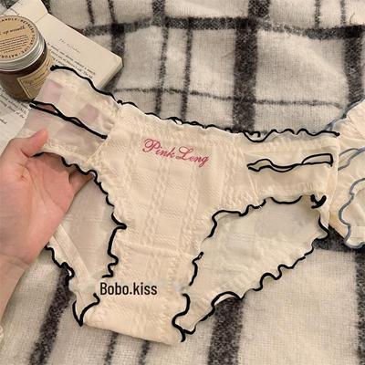 2024 Сексуальные трусы в японском стиле со средней посадкой, ажурным дизайном и промежностью из чистого хлопка