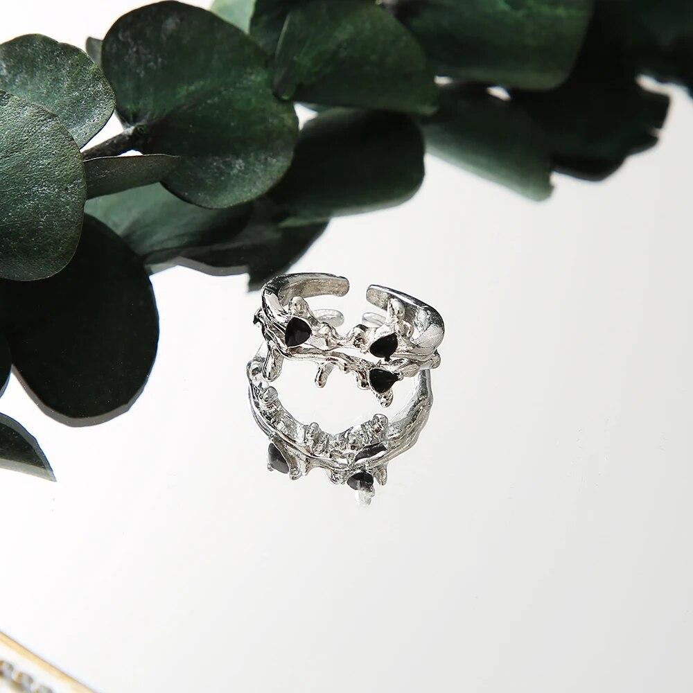 Kpop ретро готическое серебряное металлическое кольцо в форме сердца для женщин и девочек, винтажные открытые кольца с кристаллами Y2k, кольца с геометрической формой в стиле панк, ювелирные изделия для вечеринок