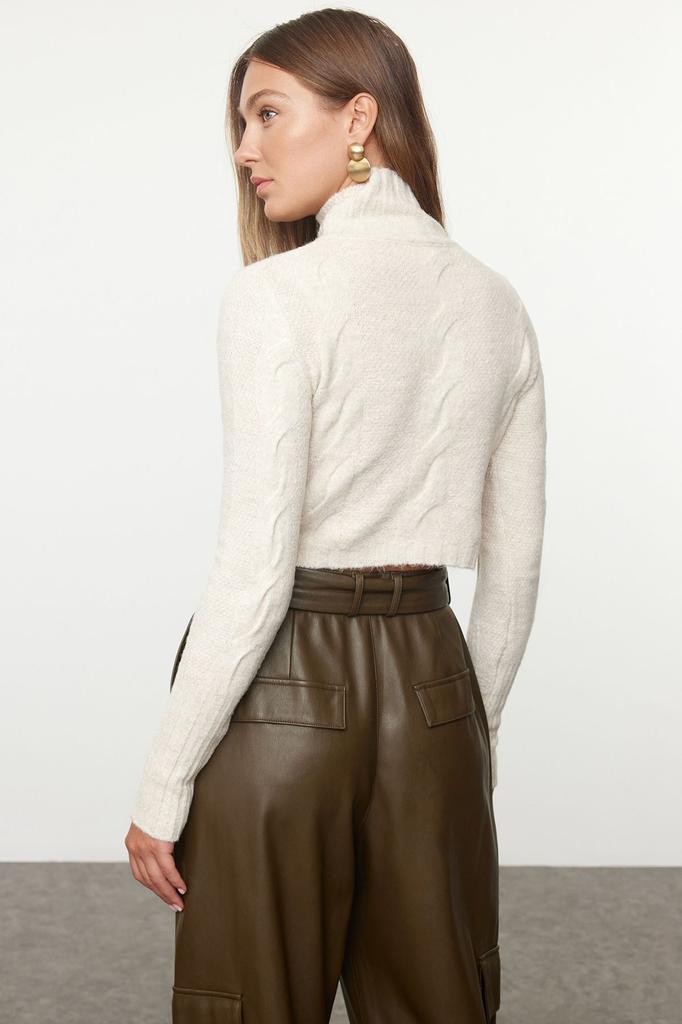 Женский свитер в элегантном стиле, мягкий текстурированный укороченный трикотаж с камнем, свитер