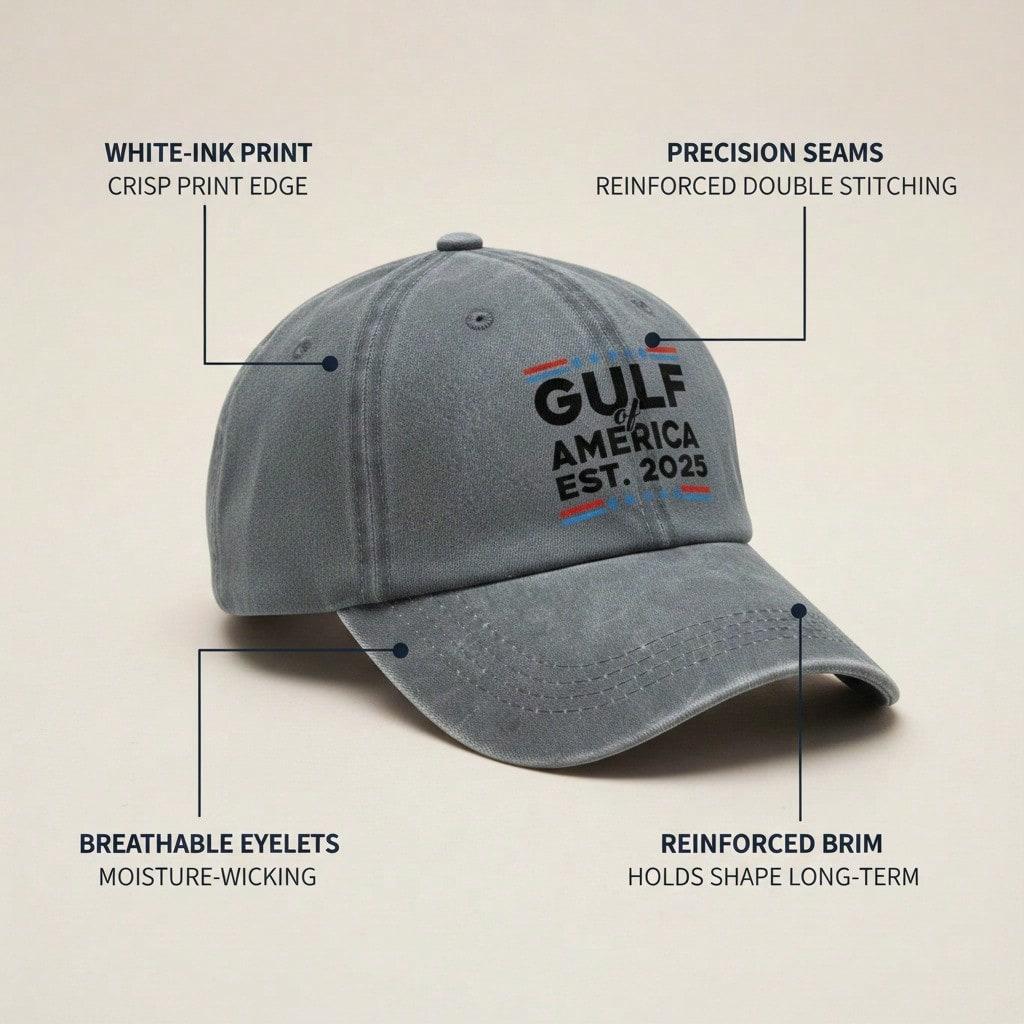 [Vintage Baseball Cap] Gulf Of AMERICA Est. 2025 Print Adjustable Hat Unisex Washed Look Curved Brim Casual Outdoor Sports Daily Wear For Travel