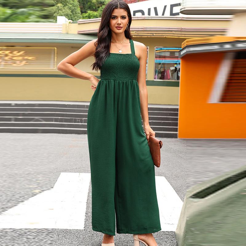 Women's Basic Simple High Waisted Knit Strapless Wide Leg Pants Pure Black One-piece Pants