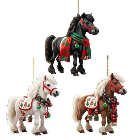 Лошадь Рождественское украшение 2D Акриловые Лошадь Рождественские украшения для елки Конные подарки для женщин девушек Любителей лошадей
