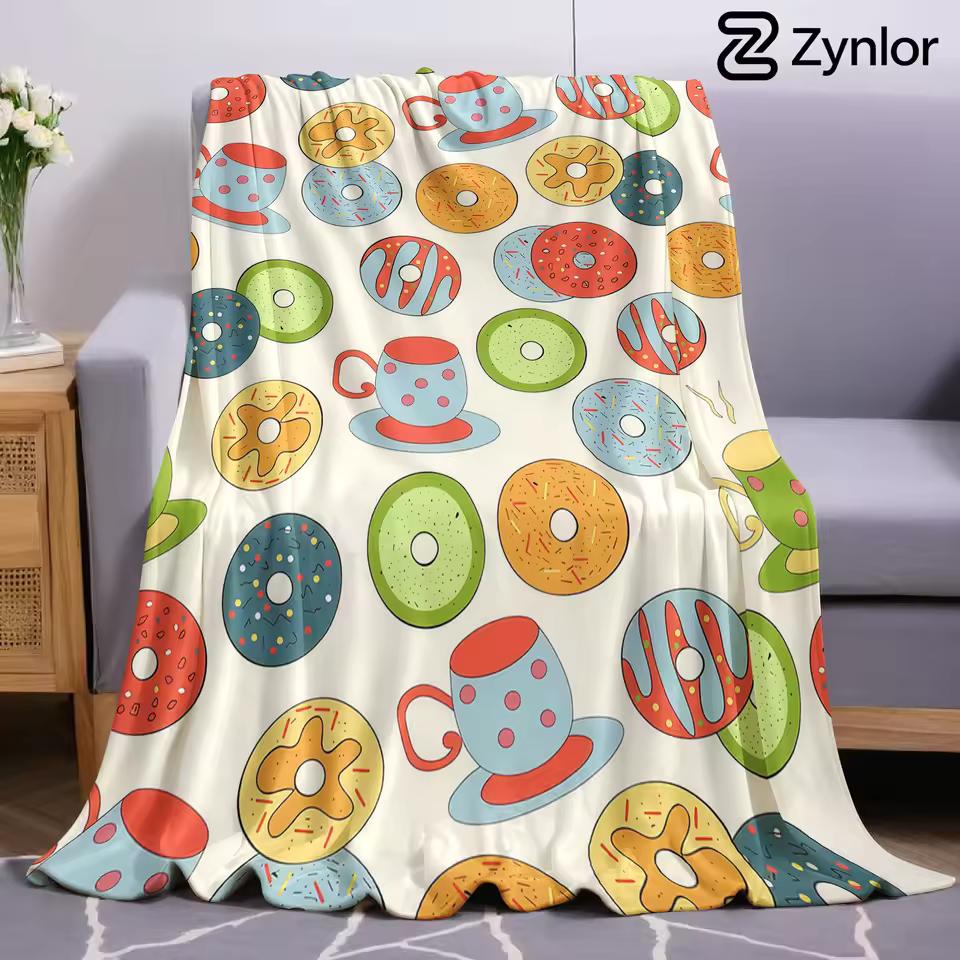 Donut Tea Lightweight Microfiber Soft Christmas Fleece Blanket Warm Cozy Throw for Bed Sofa Office Travel All Season