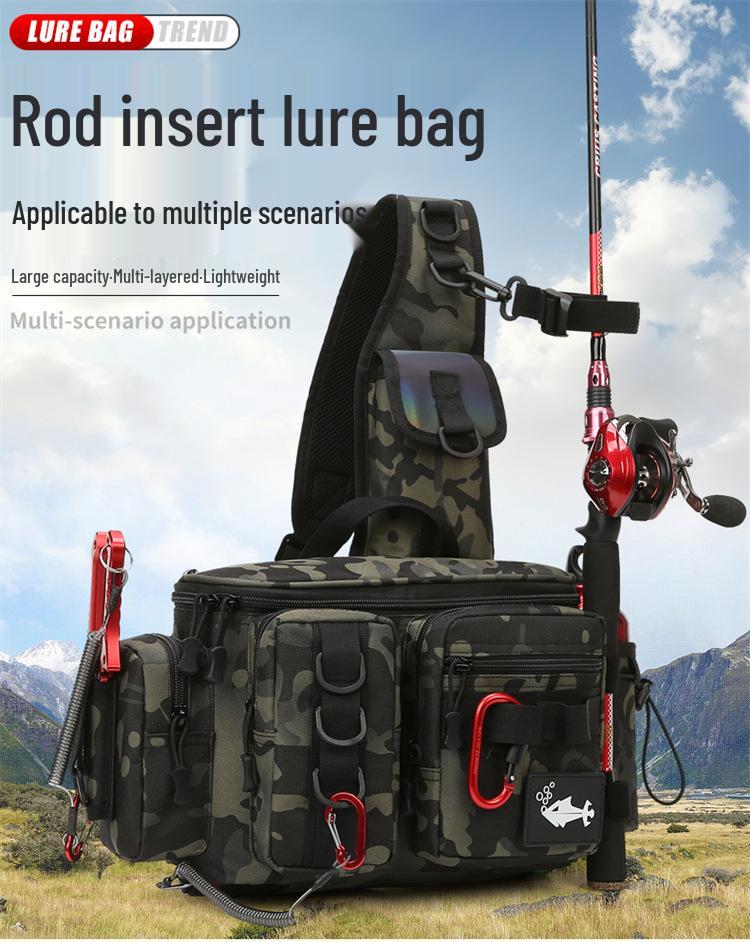 Многофункциональная камуфляжная рыболовная сумка 2023 года: Ношение на одном плече, через плечо или на поясе с держателем для удилища