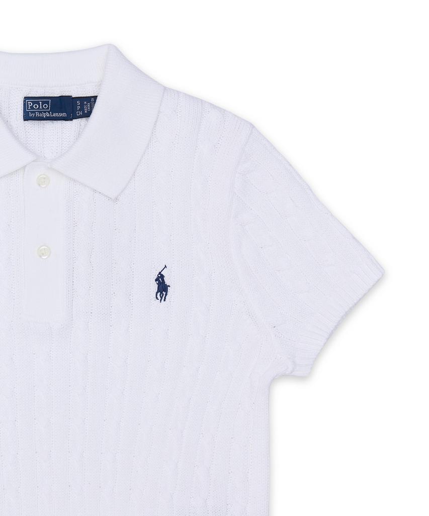 POLO RALPH LAUREN Cable Knit Cotton Crop Polo Shirt - White