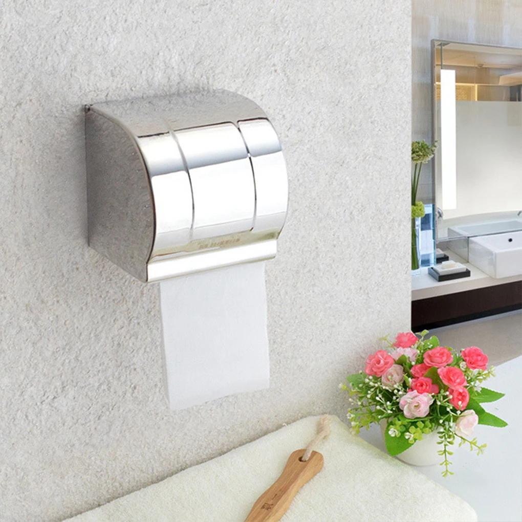 Toilet Paper Clean And Dry Roll Door Closed Holder Stainless Steel Is Waterproof And Rust Resistant Silvery Paper Towels Shelf
