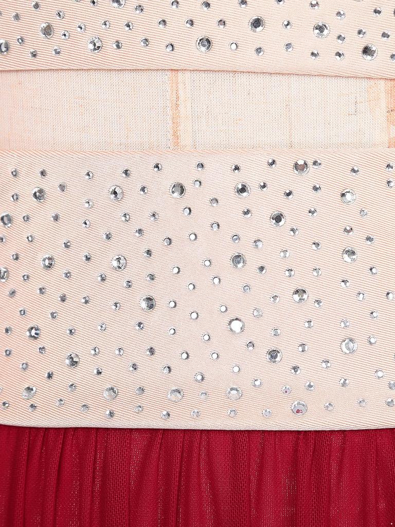 S-XL Womens Shiny Rhinestones Lyrical Dance Outfit Mock Neck Sleeveless Keyhole Back Crop Top with Side Split Flowy Mesh Skirt