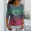Топы для женщин 3D фиолетовый градиент сердечный принт круглый вырез длинный рукав футболка осенний повседневный тонкий пуловер женский длинный рукав топ