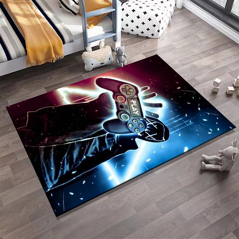 Gaming Controller Neon Art Carpet with Masked Character Design - Modern Style Suitable for use as an anti-slip for living room bedroom sofas