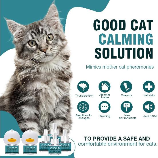 Диффузор для успокоения кошек 8 в 1 Мультикошачий диффузор с феромонами Феромоны для успокоения Снятие стресса и тревоги Продукты Вставляется в розетку Сменный блок Против агрессии для кошек