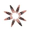 Cow-Stripes Long Almond Fake Nails INS Trendy Sweet Cool Patterns Nails for Manicure Lover Daily Home DIY