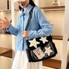 Canvas Star Crossbody Bag Large Capacity Y2k Pentagram Shoulder Bag Transparent Pockets Style Nylon Student School Bag