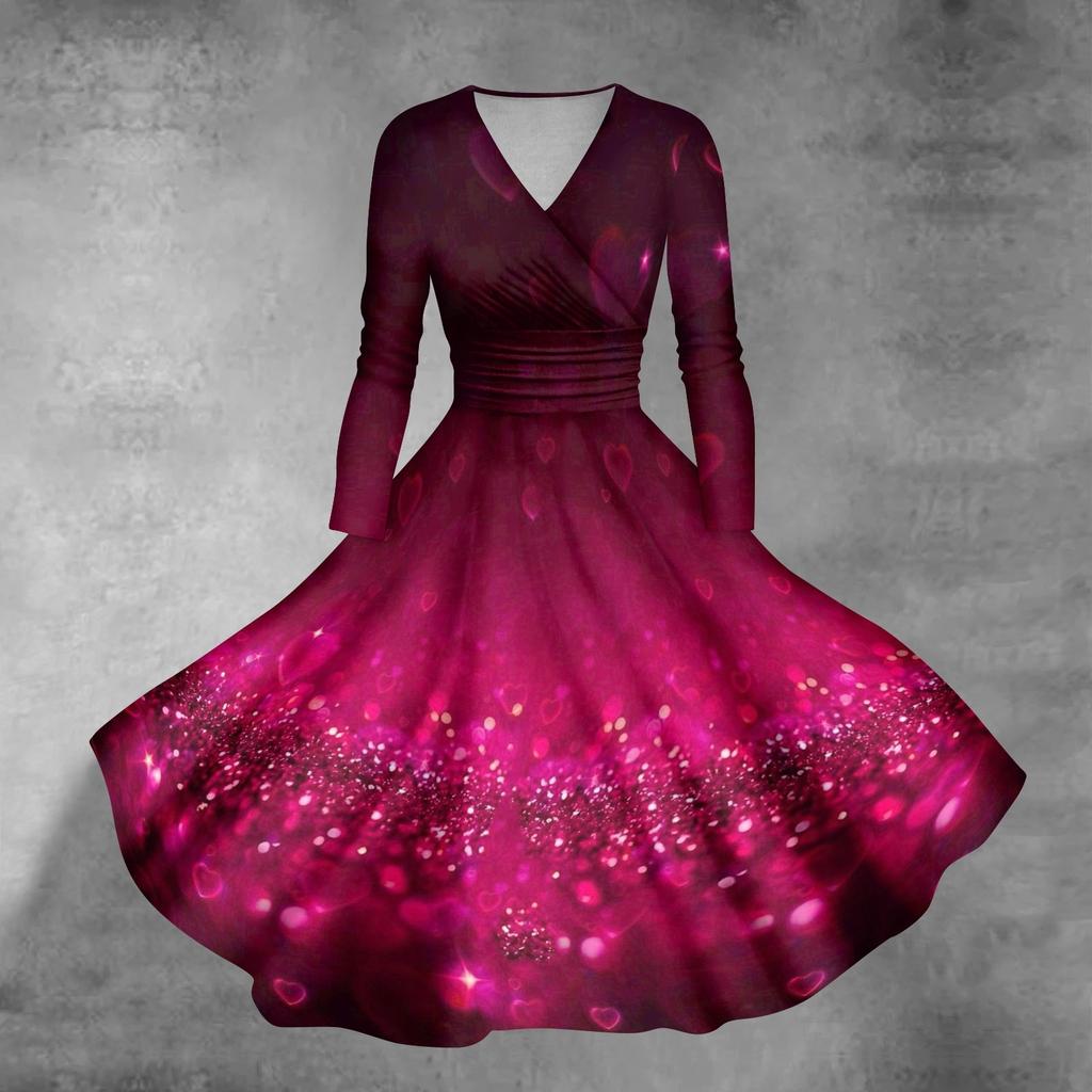 Женское повседневное и модное сексуальное платье с v-образным вырезом и длинными рукавами с принтом