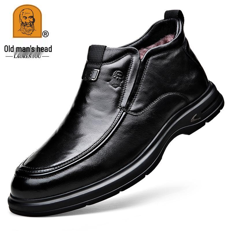 Genuine Leather Men's High-Top Winter Shoes - Warm Cowhide with Thick Velvet Lining