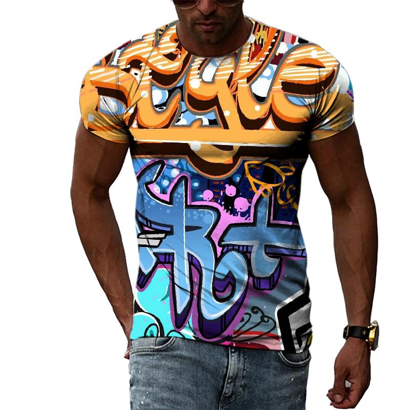 Летняя повседневная мужская футболка с креативным граффити и 3D-печатью, индивидуальный молодежный модный тренд, топ с короткими рукавами и круглым вырезом