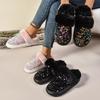Women's Faux Fur Lined Slippers with Non-Slip Sole - Sparkly Glitter Closed Toe Indoor House Shoes, Warm Winter Cozy Memory Foam Slippers for Women