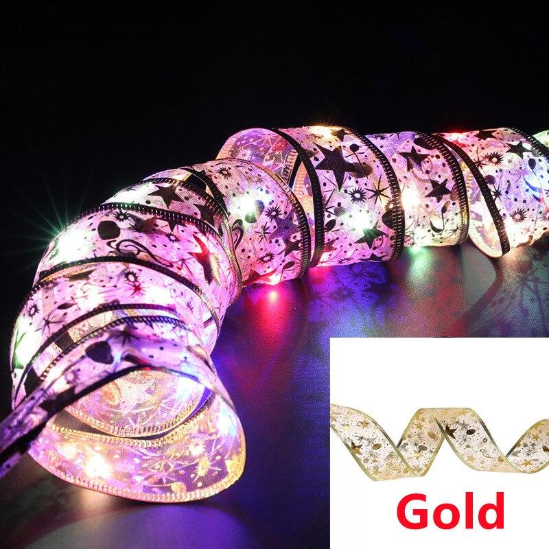 LED Ribbon Fairy Lights Christmas Tree Ornaments Lamp String Lights Lace Bow For Navidad Home New Year Christmas Decoration