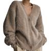 2025 Women's Loose Knit Imitation Mink Cardigan - Soft Long-Sleeve Spring & Autumn Sweater Coat