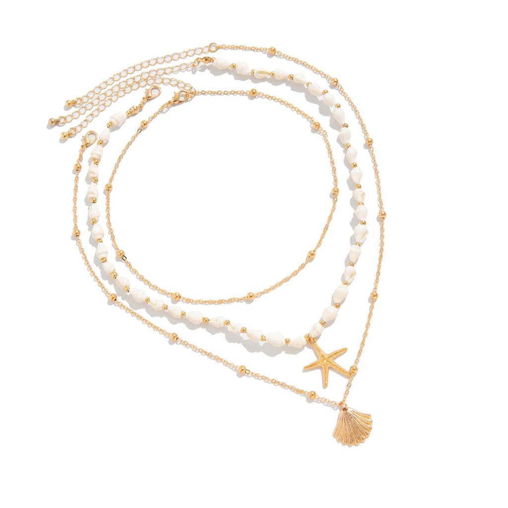 Bohemian Seashells Starfish Pearls Necklace Set Adjustable Tassels Clavicle Chain Beach Jewelry Accessory for Women
