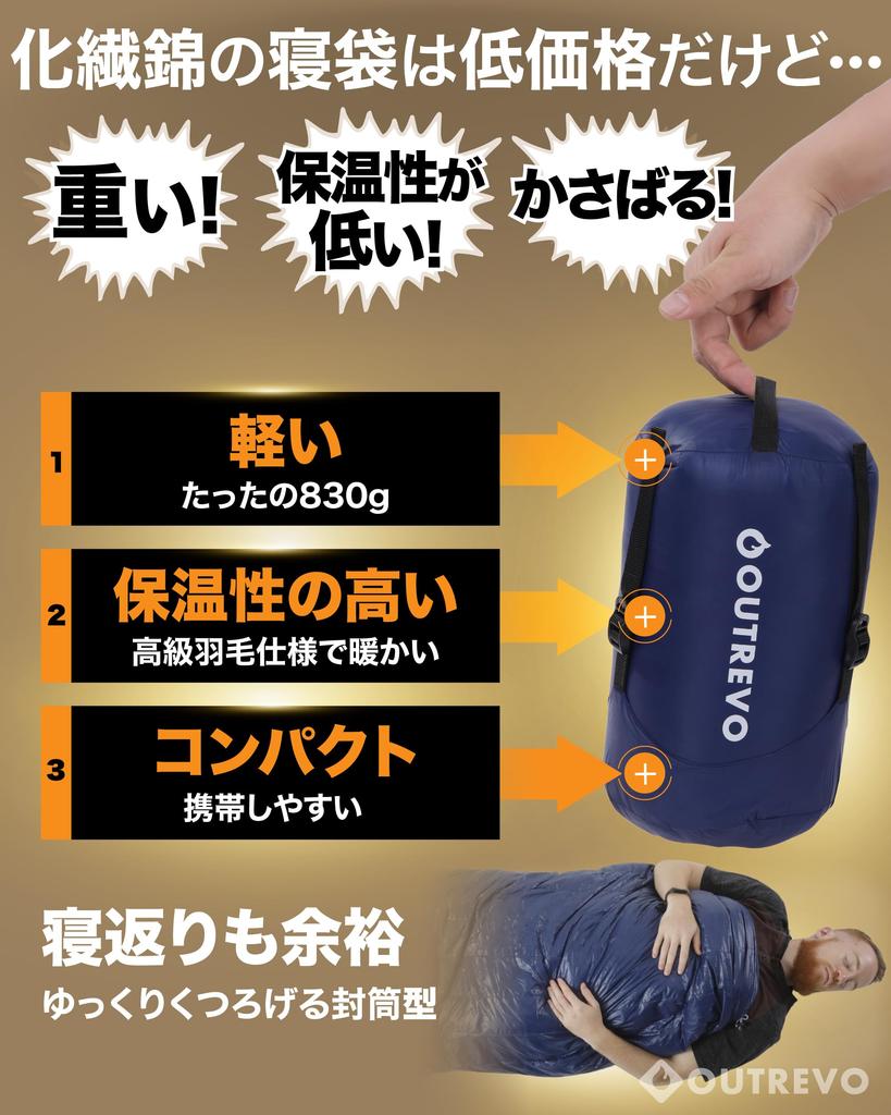 OUTREVO Down Sleeping Envelope 400g Goose Connects for Outrevo Bag, Style, Lightweight, Down, Two, Compact, (Navy)