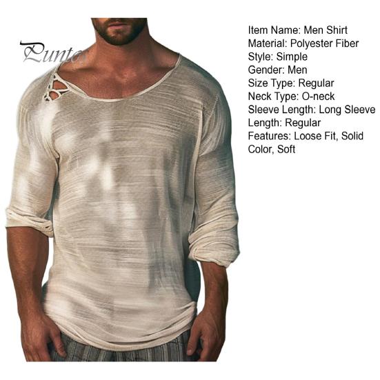 Мужская рубашка с круглым вырезом и длинным рукавом, однотонный дизайн, мягкая дышащая свободная посадка, повседневная спортивная рубашка для фитнеса, повседневная одежда