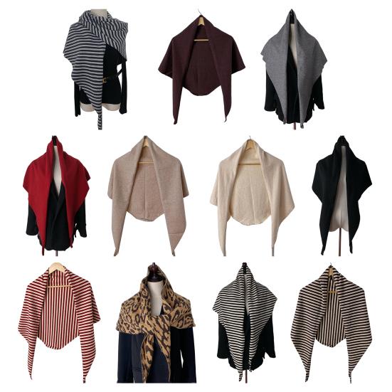 Women Knitted Shawl Wrap Scarf Striped Design Soft Imitation Wool Cashmere Cape Cardigan Shawl Coat Blanket