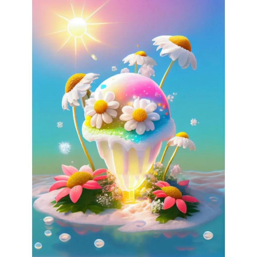 Алмазная картина Полный дрель Цветок Луна Пейзаж Круглая алмазная живопись Ручная работа Фруктовый десерт Diy Алмазная мозаика Картина Украшение дома