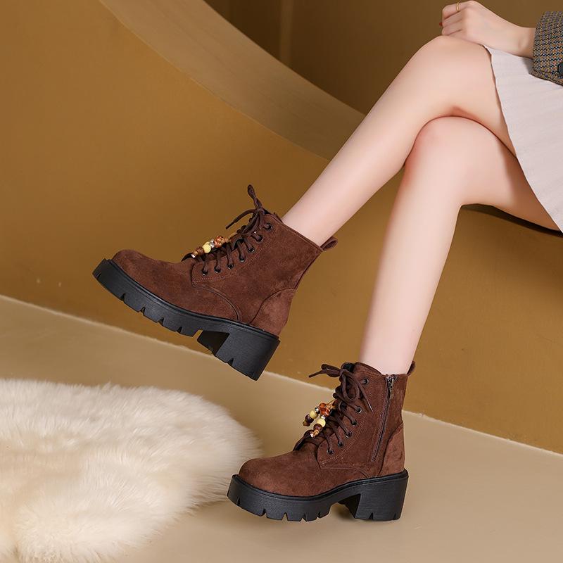 Short boots children's 2025 autumn new retro flat bottom beaded strap short boots soft bottom fashion matte Martin boots