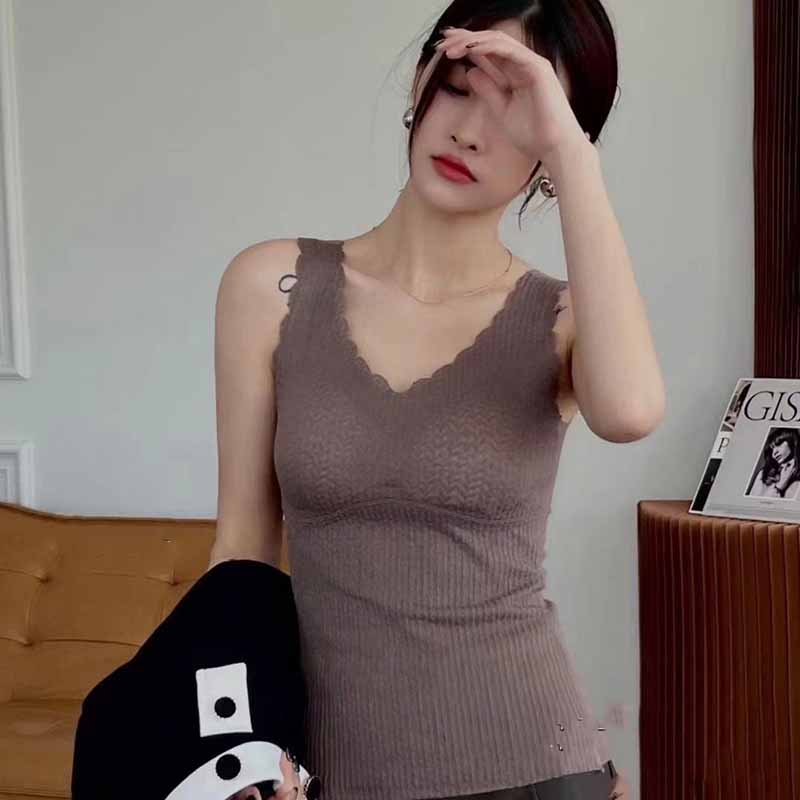 Плюшевый жилет для женщин с подушкой для груди, утолщенная холодная изоляция, двухслойное нижнее белье с тонкой подошвой, осеннее и зимнее нижнее белье