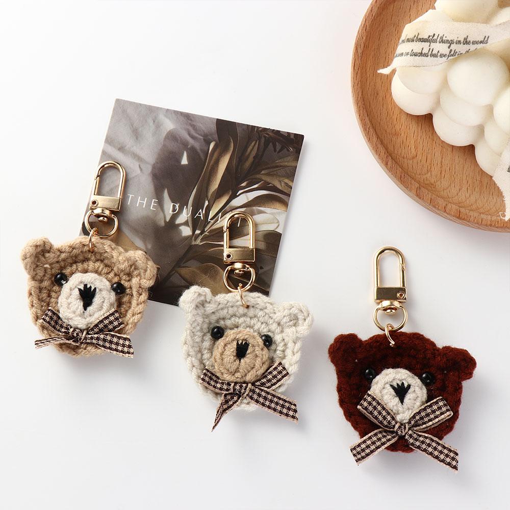 Cute Bow Tie Bear Car Keychain Pendant Small Fresh Cloth Art Bear Accessories Headphone Cover Women's Bag Decoration Girl Gift