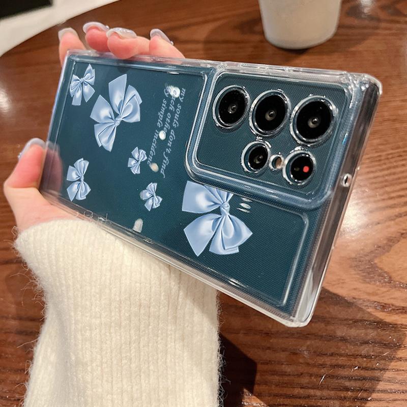 Bowknot Print Transparent Soft Silicone Phone Case For Samsung S25 Ultra S24 FE S23 A16 A36 A56 A55 A15 A25 Clear Shockproof Lens Protection Cover