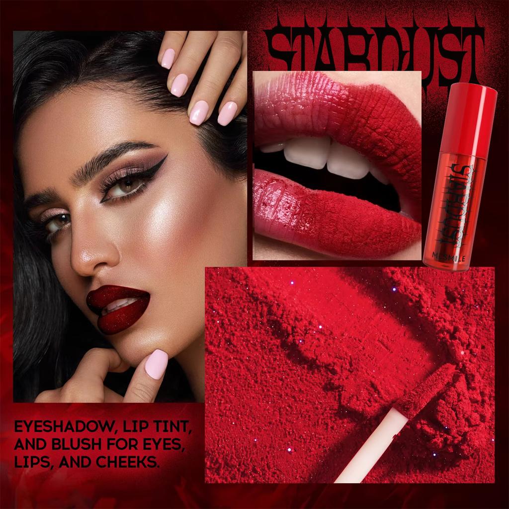 MLSMILE Multi-color Velvet Matte Misted Surface Pearl Fine Glitter Lipstick Powder Coated with Water for Easy Color Lip Glaze Halloween