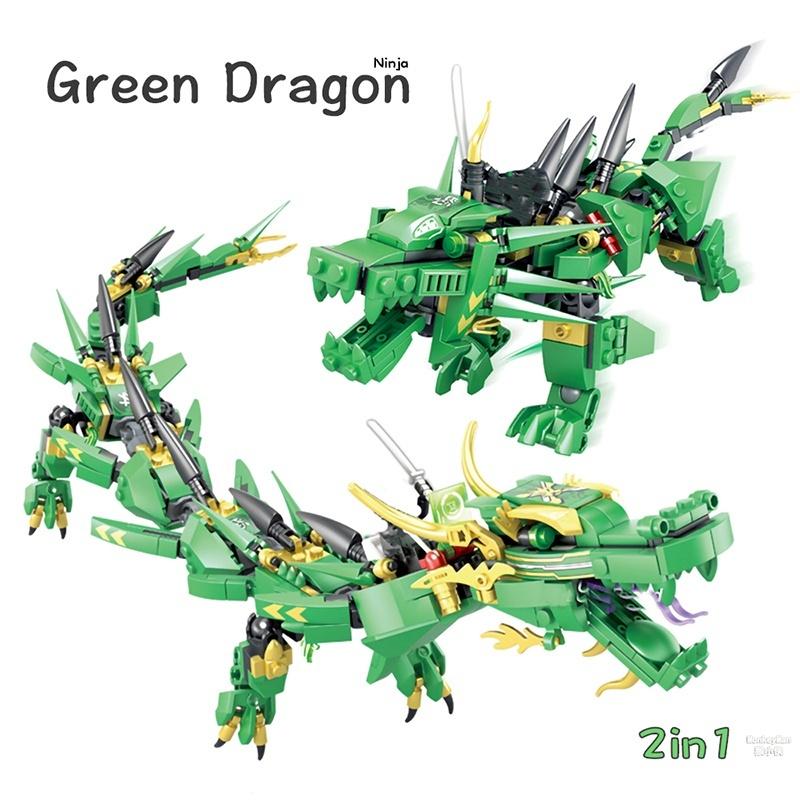 471PCS 2 Change Ninja Series Green Dragon Fighting Mech Building Blocks Children Diy Bricks Toys for Boy Educational Gifts