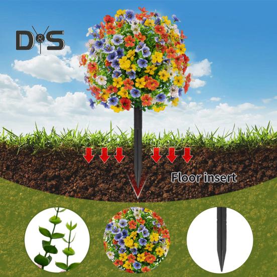 Искусственный фиолетовый топиарный шар, устойчивый к ультрафиолетовому излучению, фиолетовые цветы, искусственные вечнозеленые растения, цветы, кисть с шипом для земли для наружного внутреннего садового декора
