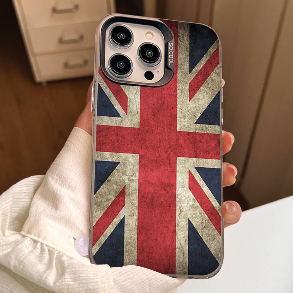 Чехол с флагами США и Великобритании для iPhone 17Air 16 15 14 13 12 11 Pro Max X XS XR Plus, цветной серебристый чехол для телефона
