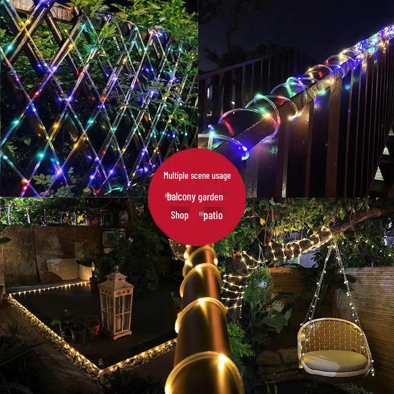 LED Solar Tube Fairy Lights, Copper Wire, Waterproof, Outdoor Christmas Courtyard Decoration